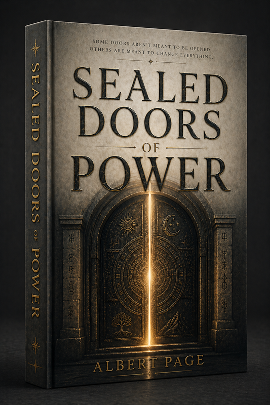 Book cover of Sealed Doors Of Power by Albert Page featuring a mystical door with light coming through.